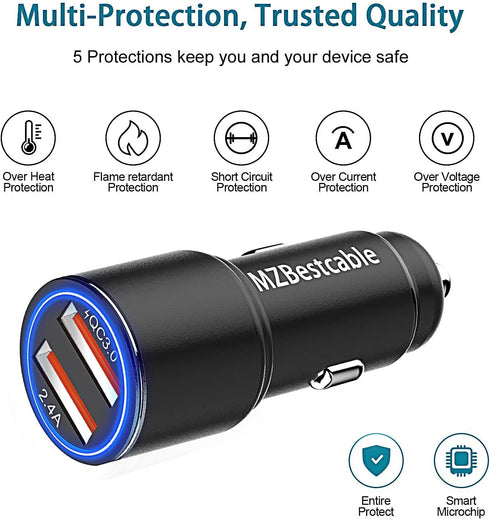 Car Charger Fast Charging for Moto G Stylus 5G 2021-2023, 30W Adapter Quick Charge 3.0 with 6FT USB Cable