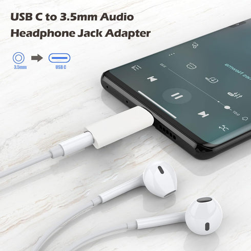 2Pack USB C to 3.5mm Audio Adapter, White USB C to Headphone Jack Adapter Compatible with iPhone 15 Plus