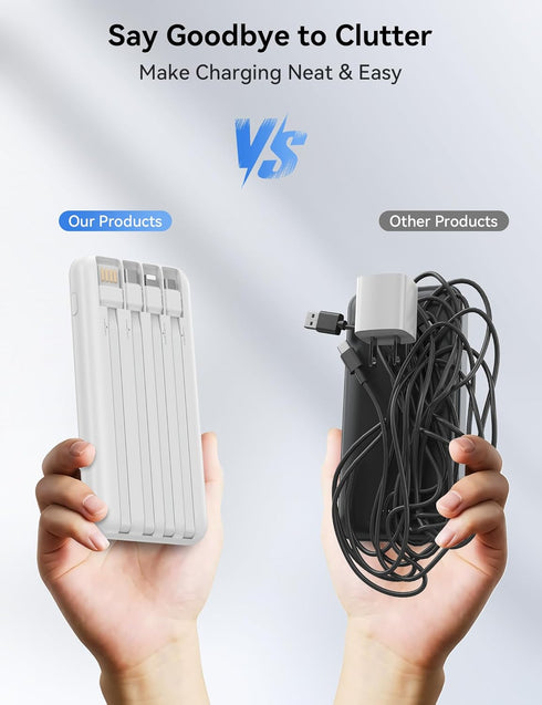 Nusyddy 10000mAh 22.5W 4 Pack 6 Portable Charger, Fast Charging Power Bank with Built-in Cables, Travel Essentials