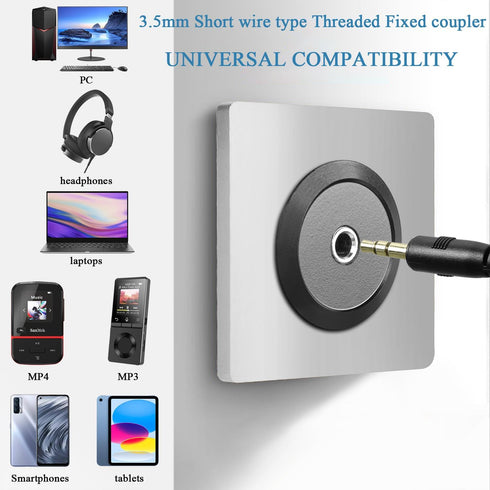 QIANRENON TRS 3.5mm Short Cable Threaded Fixing Audio Adapter 3.5mm Female to Female Stereo Jack