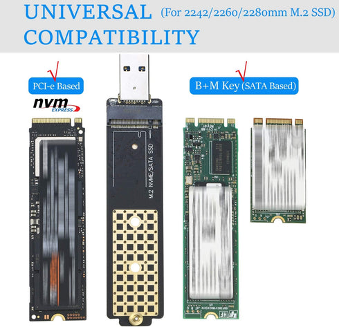 RIITOP M.2 to USB Adapter, NVMe to USB 3.1 Reader Card for NVMe (PCI-e) M Key & (B+M Key SATA) NGFF SSD