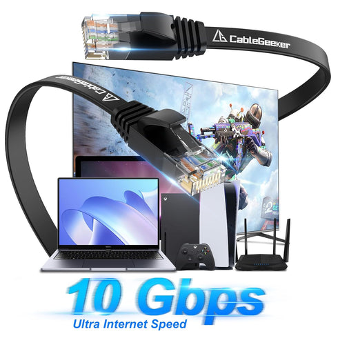 6 100 10Gbps PS4/5, Cat Ethernet Cable ft, Indoor&Outdoor, High Speed Internet Network, Pure Copper Flat Ethernet Patch
