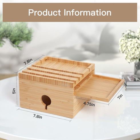 PERFECYEE Bamboo Charging Station for Multiple Devices, Nightstand Docking Station with Small Tray, Desktop Wood