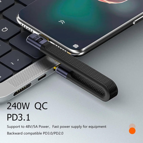 Short USB C Cable, 0.4FT 240W USB C to USB C Right Angle Cable, Thunderbolt 4/3/USB4 Support, 8K@60HZ Display for