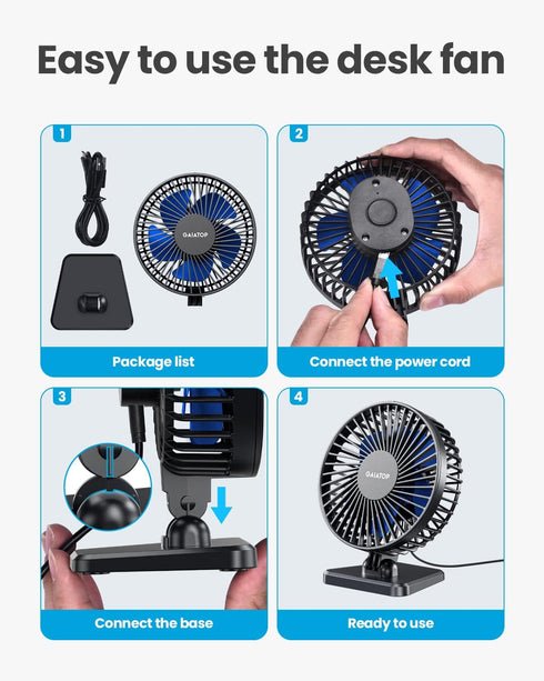 Gaiatop USB Desk Fan, Portable Quiet 3 Speeds Personal Fan for Home, Office, and Outdoor Use (Blue)