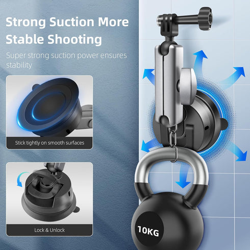 REYGEAK Suction Cup Car Mount with 1/4 Thread, 360° Rotation Windshield Mount for GoPro Hero 12 11 10 9 8 Insta360 X4 X3