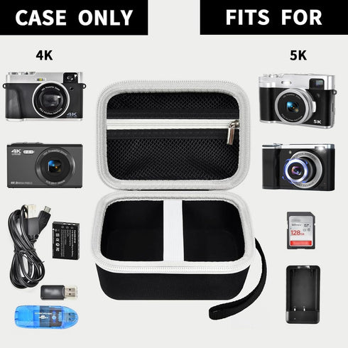 Hard Case Compatible with Hauyince/for ToAuite/for Lecnippy/for Bifevsr/for Lecran/for Saneen 4K 5K Digital Camera 48MP, Portable Camera Storage Cover-Black Bag+Grey Zipper(Box Only)