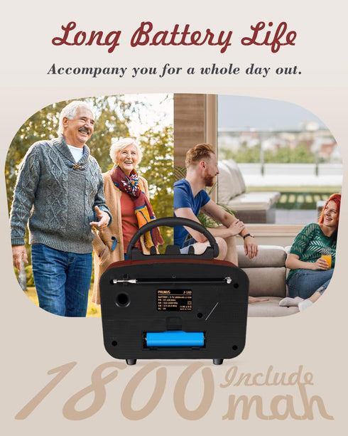 PRUNUS J-180 Vintage Retro Radio Bluetooth Speaker, Portable AM FM Radio with Loud Volume, BT5.0, TF Card & MP3 Player
