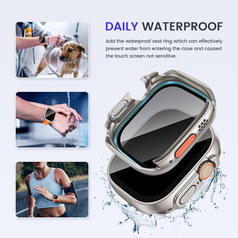 Goton 2 in 1 Privacy Waterproof Case for Apple Watch Ultra/Ultra 2, Screen Protector 49mm, Anti Spy Glass + Back Bumper