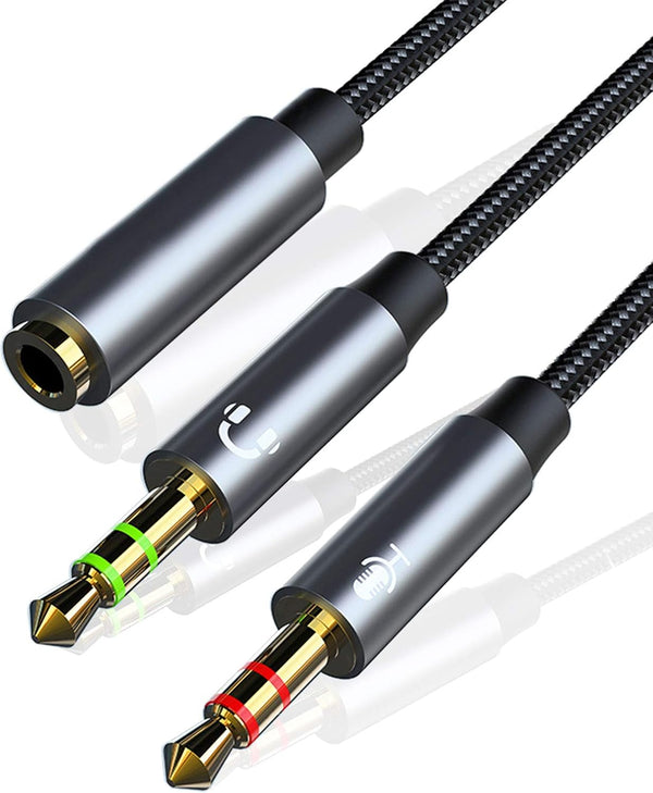 LOL PARTY PC Splitter Cable Replacement Y-Adapter 12inch for HyperX Cloud II, Alpha, Stinger, Core, Astro A10 A40, Black