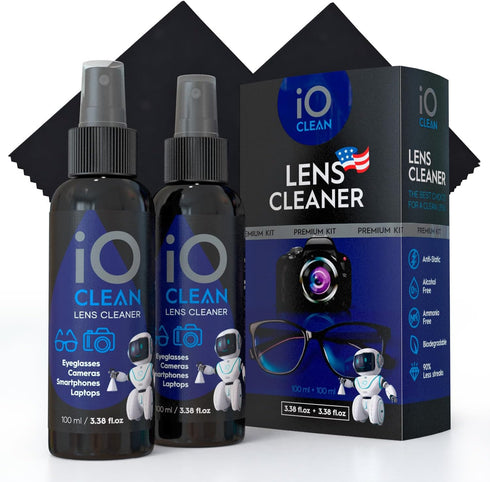Eyeglass Lens Cleaner (3.38oz+3.38oz+2 cloths) – 2 Bottles Glasses Cleaner Spray with Cloths for Screens and Electronics