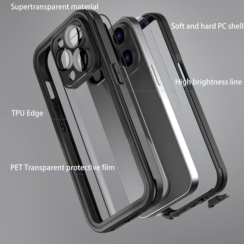 for iPhone 14 Pro Max Waterproof Case with Screen Protector,360°Full Body Protection,IP68 Underwater,Full Sealed Snowproof Dustproof Shockproof Heavy Duty Protection Cover Black/Clear