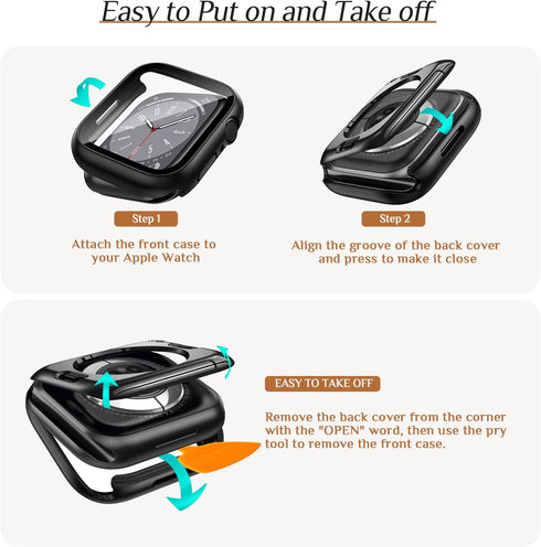2-Pack Goton Waterproof Apple Watch Case for SE Series 6 5 4, 40mm 360 Protective Glass Face Cover + Back Bumper