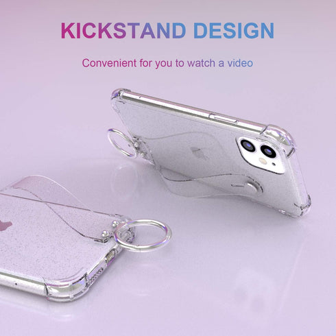 iPhone 11 Clear Glitter Case with Hand Strap, Soft Silicone Gel Rubber Sparkle Cover for Girls Women