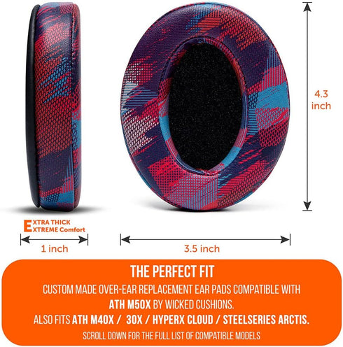 WC Wicked Cushions PadZ - Thick & Soft Ear Pads for ATH M50X, M40X, SteelSeries Arctis, HyperX Cloud, Speed Racer