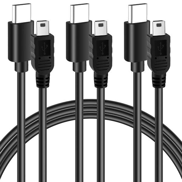 USB C to Mini USB Cable 2 Feet (3 Pack), Mini USB to Type C Charging & Sync Data Cord, Compatible with PS3, Camera