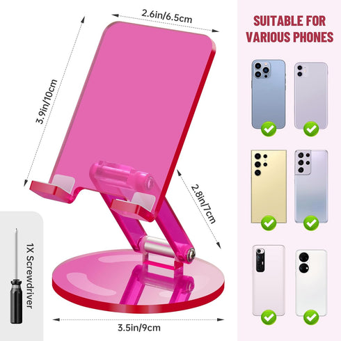 Tomorotec Adjustable Angle Acrylic Cell Phone Stand for Desk, Foldable Acrylic Phone Holder Cute for Office, Portable