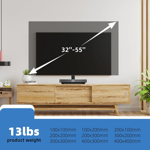 Elevon 26-80" 88 lb 8 mm 6-Level 10-Min 100100-400400 mm Universal Tabletop TV Stand, Steel & Glass Base, Height Snap