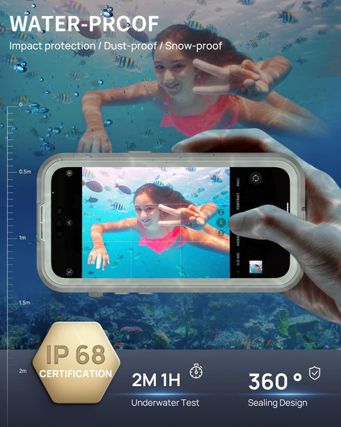 Lanhiem IP68 Waterproof Case for iPhone 15 Pro 6.1 Inch, Dustproof with Built-in Screen Protector, Heavy Duty Rugged
