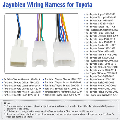 Radio Wiring Harness Adapter Kit Compatible with Toyota Camry Corolla RAV4 Cruiser Sienna Tacoma Highlander Prius, Car Stereo Power Speaker Wire Harness with Butt Connector Radio Antenna