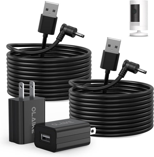 OLAIKE 2 Pack 5m/16ft Charge Cable for Ring Stick Up Cam Battery, Weatherproof Power Adapter (No Camera)