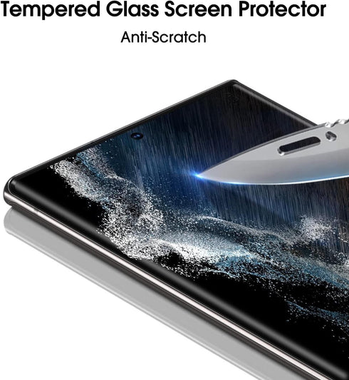 amFilm 3D Curved Tempered Glass for S22 Ultra Screen Protector Samsung Galaxy 5G 6.8 Inch, UV Gel Application (2 Pack)
