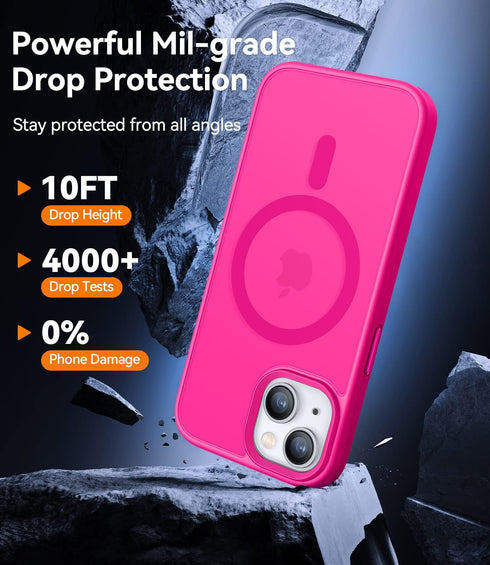 CANSHN Translucent Matte Back Case for iPhone 14/iPhone 13, Compatible with MagSafe, Hot Pink