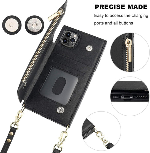Bocasal Crossbody Wallet Case for iPhone 11 Pro, Card Holder, Zipper Slot Protector, Shockproof Purse Cover, 5.8 Inch