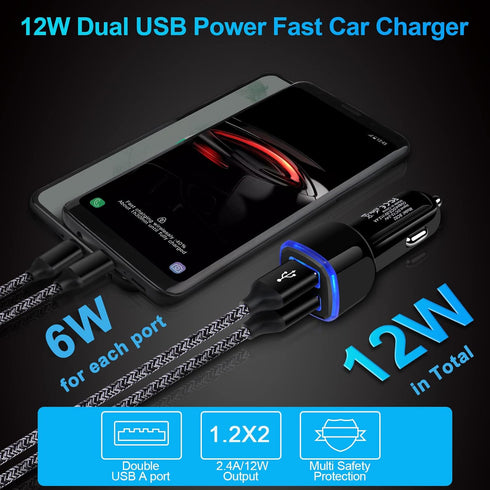 Car Charger iPhone, 5Pack 2.4A 12V USB Adapter Car Plug for iPhone 15 14 13 12 11 Pro SE XR XS X 8 7 6 6S, Samsung