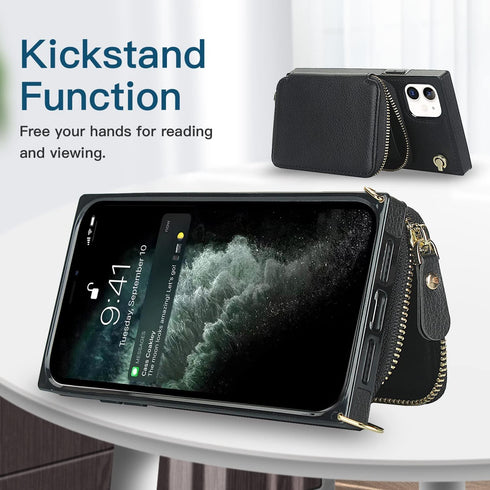 Asuwish Phone Case for iPhone 11, Wallet Cover with Screen Protector and Zipper Card Holder Slot, Leather Flip Cell