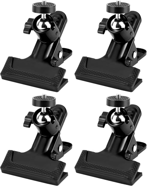 QWORK 4 Pack 360 Multifunctional Tripod Camera Clamp Flash Holder with Swivel Tripod Mini Ball Head, Black
