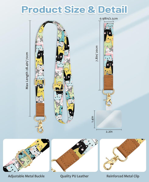 Yonlevres Phone Lanyard Crossbody Strap, Cute Cat Cell Phone Lanyards for around the Neck Wristlet Wrist Strap