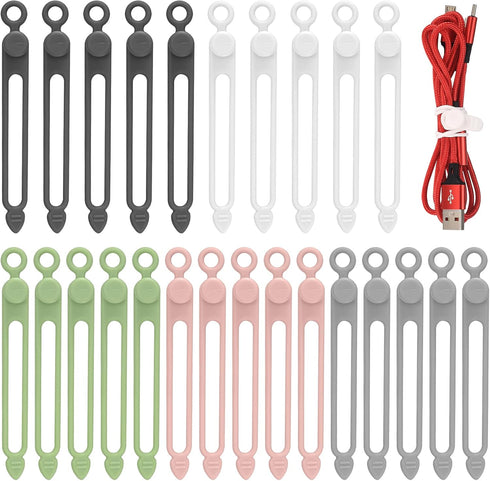 25 Pcs Reusable Silicone Cable Ties, Wire Organizer for Fastening Earphone Phone Charger Home Office Desk Kitchen
