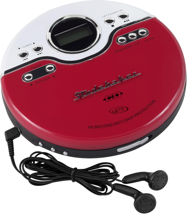 Studebaker SB3703RB Joggable Personal CD/MP3 Player with Audio Book Compatibility, Bookmark Feature and