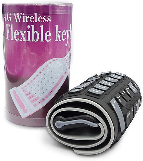 Wireless Silicone Keyboard, Portable Foldable Roll Up Soft Rubber Keyboard for PC, Laptop, and Travel (Black and Gray).