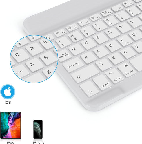 OMOTON Bluetooth Keyboard, Wireless Rechargeable Keyboard for iPad, iPad Pro, iPad Mini, iPad Air with Illuminated LED (White)
