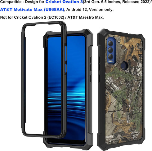 Ailiber for AT&T Motivate Max Phone Case(U668AA), Cricket Ovation 3 Case with Screen Protector, 2 Layer Structure Protection, Shockproof Corners TPU Bumper, Heavy Duty Cover for ATT Motivate Max-Camo