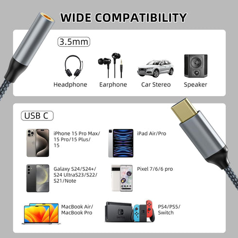 USB C to 3.5mm Headphone Jack Adapter (2 Pack) - USB-C to Aux Audio Dongle for iPhone, Galaxy, Pixel, iPad Pro