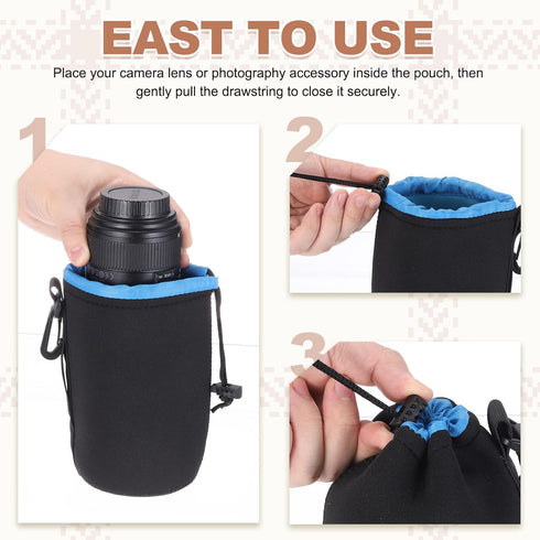 2 4" 10" PATIKIL Pcs Camera Lens Pouch, ID x H Drawstring Lens Pouch Protective Camera Lens Case Bag Soft Plush