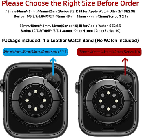 OUHENG Compatible with Apple Watch Band, Genuine Leather Strap for iWatch Ultra 2/1, 49mm/46mm/45mm/44mm/42mm, Black