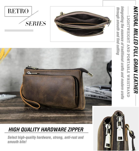 Portable Compact Travel Tech Kit, Electronic Organizer Zipper Bag, Handmade Top Grain Leather Pouch Fits Phone, USB