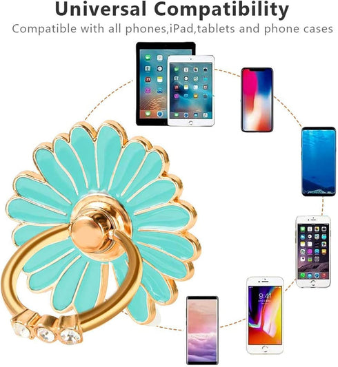 3-Pack Phone Ring Holder, 360 Rotation Glitter Bling Bling Finger Bracket Stand Grip for Smartphones, Tablets, Daisy