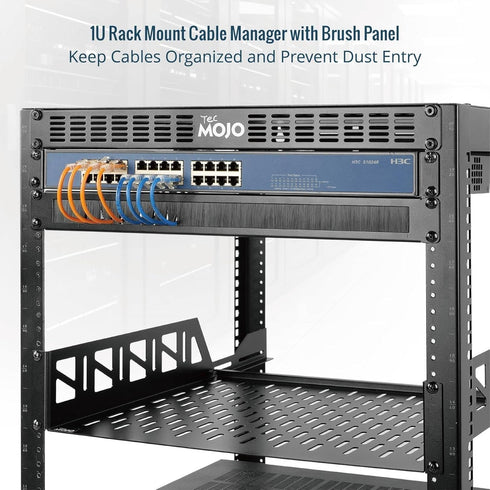 Tecmojo 1U 19 inch Cabinet,Black,2 Pack Rack Mount Cable Management Panel with Brush,Rack Brush Panel for Server Rack