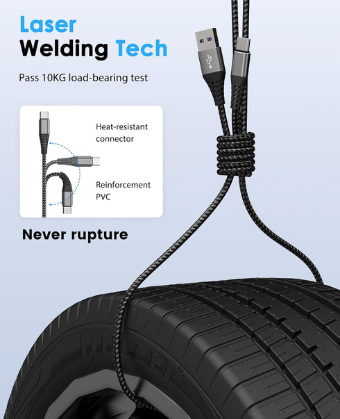 USB to USB C Cable 2-Pack, 3ft Fast Charging High Speed Nylon Cord for Samsung Galaxy A20, S20, S10 Plus, Note 8