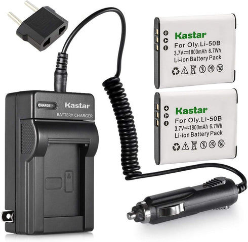 Kastar 2X Battery + Charger for Olympus LI-50B LI-50C & XZ-1 SZ-30MR SZ-10 SZ-11 SZ-20 SP800UZ Stylus Tough-6020