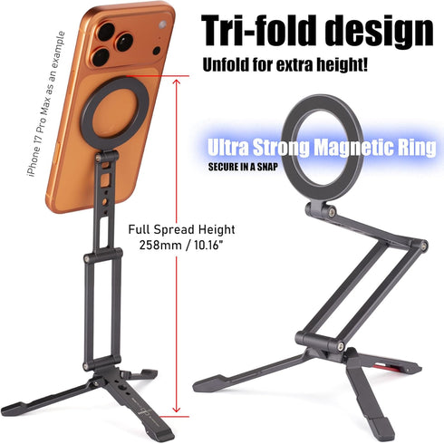 SHINEWEE 17/16/15/14/13/12 1/4 Ultra-Compact Magnetic Tripod Stand: Aluminum Phone Mount for iPhone Pro Max, Adjustable
