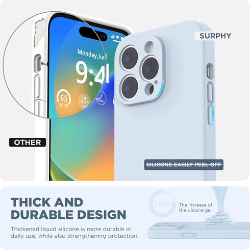 SURPHY iPhone 14 Pro Max Case with Screen Protector, Liquid Silicone Phone Case, Cloud Blue, with Camera Protection