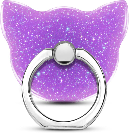 Bling Glitter Phone Grip, Cat Cell Phone Ring Holder Stand Purple for Women, Compatible with Smartphone and Tablet