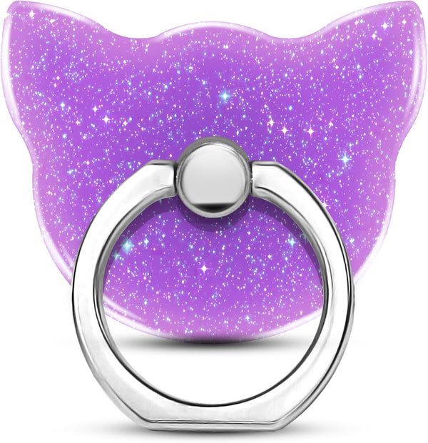 Bling Glitter Phone Grip, Cat Cell Phone Ring Holder Stand Purple for Women, Compatible with Smartphone and Tablet