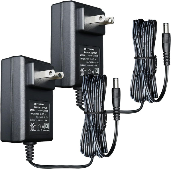 2 Pack 5V 2A 6ft Power Supply Adapter, AC to DC 10W Replacement Power Cord for Security Camera Baby Monitor